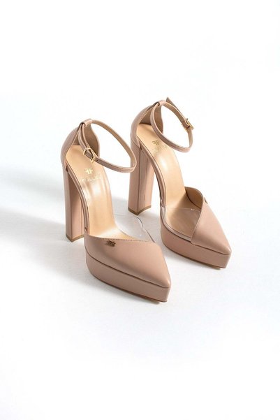 FOLLİNİ Women's Genuine Leather Platform Heeled Shoes Cream