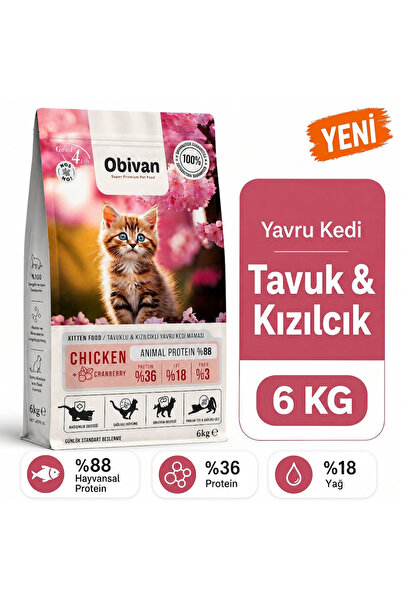 obivan Kitten Tavuklu ve Kızılcıklı Yavru Kedi Maması 6 kg