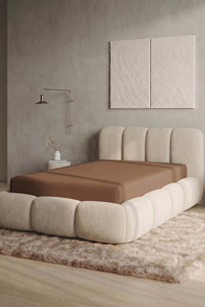 TEOHOMELİNENS Single Jersey Fitted Sheet 120-140X200 Cm, Light Brown, 95% Cot...