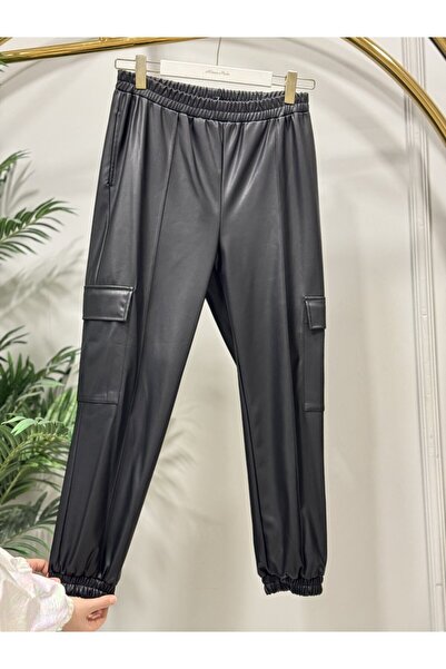 HEAWENİST 3951 side pocket leather trousers black