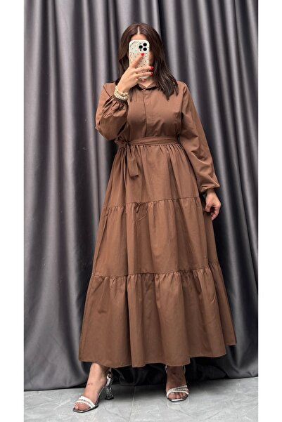 NİSUM MODA Shirt Collar Long Dress