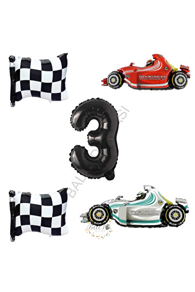BAL10 DÜNYASI Bal10 Checkered Racing Vehicles Themed Birthday Set Age-3