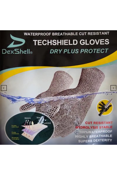DexShell Waterproof Breathable Cut Resistant Gloves, Gray Techshield Waterproof Gloves