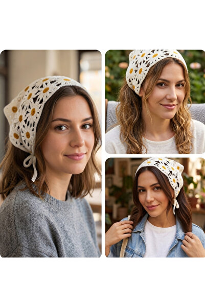 MutluBiDünya Yazlık Bandana Papatya Model Örgü Bandana Üçgen Bandana Delikli ...