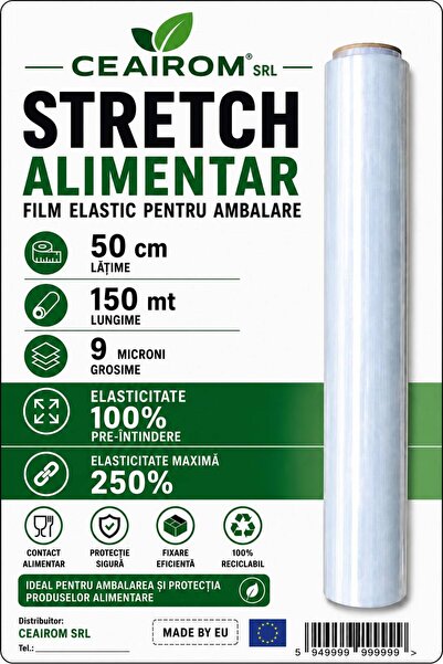 BOSFOR STRETCH ALIMENTAR 50 CM X 150 Mt 9 MICRONI %250 ELASTICITATE