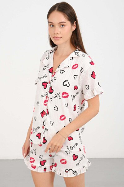 C&City Bürümcük Textured Buttoned Shorts Set White