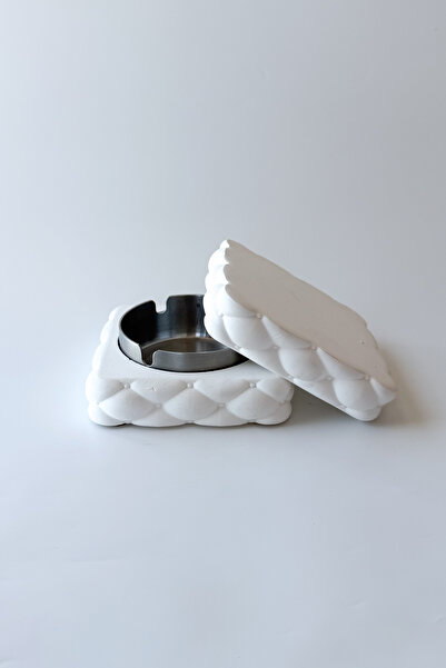 sin istanbul Steel Square Ashtray with Quilted Lid, White