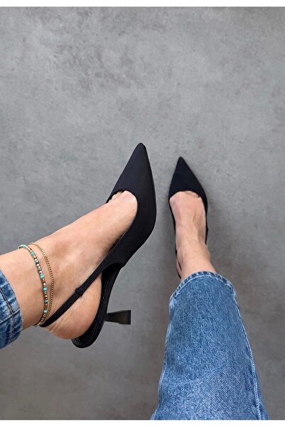 afra shoes حذاء بيرلا نسائي بكعب 6 سم من القماش الأسود