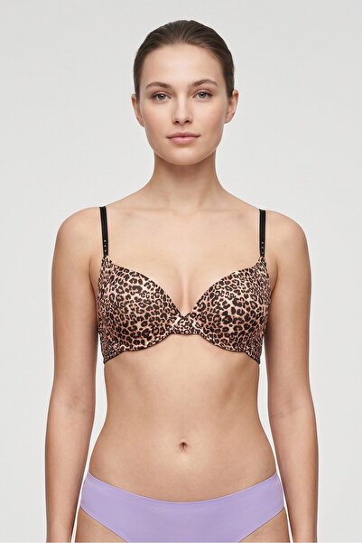 Bebe Women 3 Pack Animal Print Padded Underwired Push Up Bra, Multicolor