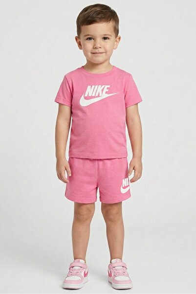 Nike Toddlers Boy 2 Pcs Brand Logo T-Shirt And Shorts Set, Pink