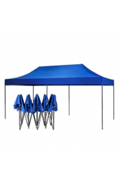 Otto Cort de grădină pliabil / Pavilion 3 x 6 m, Albastru, Structură metalică...