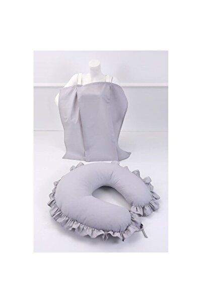 Empressco Comfortable Cotton Nursing Pillow and Bib Set with Gray Ruffle Detail