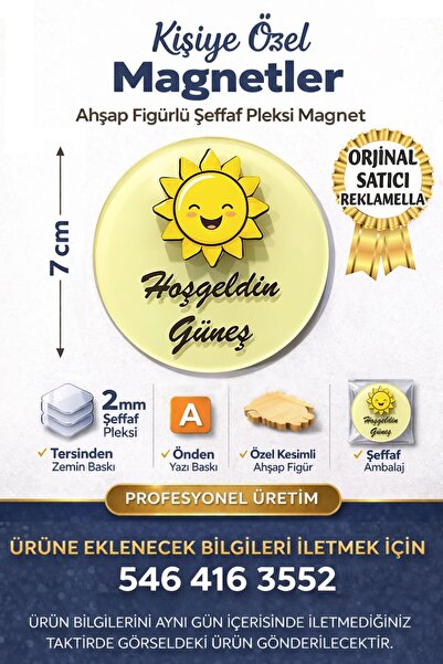 reklamella Güneş Temalı Figürlü Yuvarlak Doğum Günü Magneti Organizasyon Part...