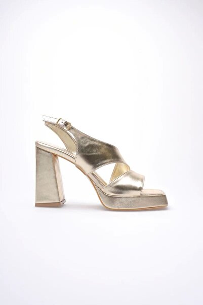 Belinora Gold Women's Heeled Platform Sandals Tr12My04G