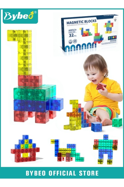BYBEO 32Pieces Magnetic Building Blocks, Kids Magnetic Building Tiles Set, Ma...