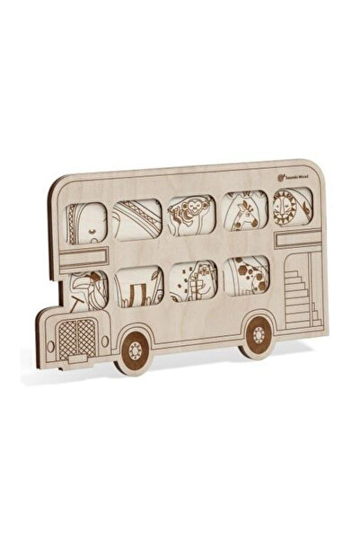 OEM Puzzle educative din lemn Sounds Wood autobuz rosu multicolor 13 piese 2+