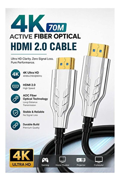 Generic 4K HDR Active Fiber Optical Cable (AOC) HDMI 2.0 Cable 70M | 18Gbps H...