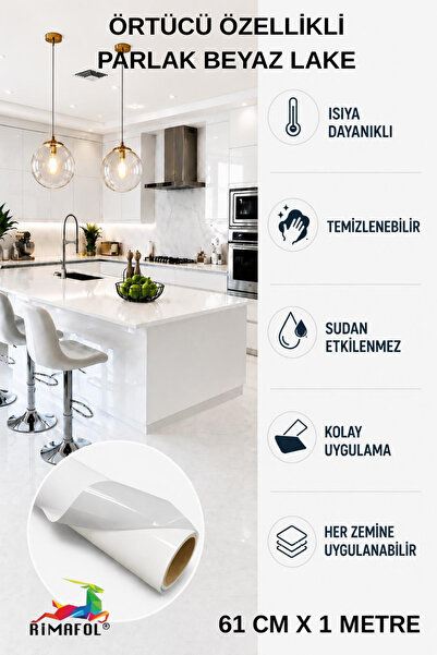 RİMAFOL Glossy White Adhesive Kitchen Cabinet and Furniture Covering Film wit...