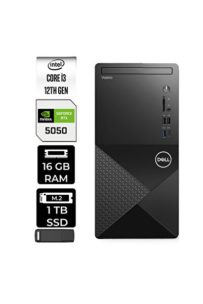 Dell Vostro 3030MT Core i3 12100 RTX 5050 8GB 16GB RAM 1TB SSD Win11 Home N6001VDT3030MTP562 Masaüstü Bilgisayar + PER4 USB Bellek