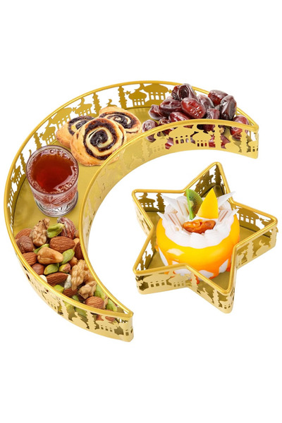 GGEROU Moon Star Shaped Trays - 2 PCS Ramadan Metal Serving Dishes for Eid Mu...