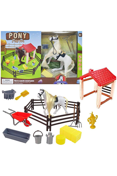 OEM Set figurina Trifox Pony Farm, cal cu accesorii, din vinil, cu grajd si g...