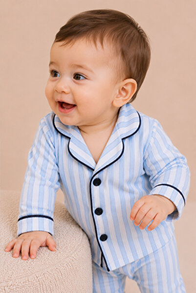 Rocha Baby Striped Children's Pajama Set with Slippers 3 Piece Ribbed Home Wear Set