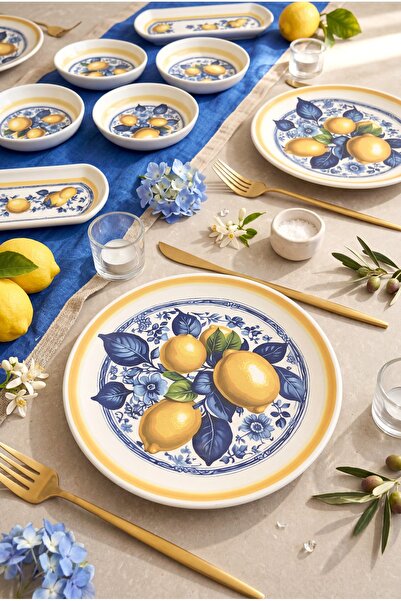 ALİNA HOME Mist 14 Piece 6 Person Ceramic Breakfast Set, Breakfast Set