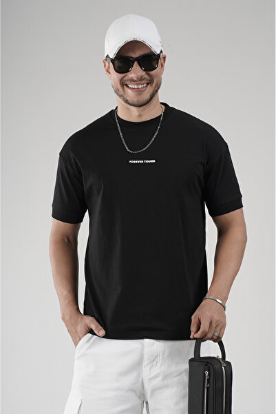 Butik Trend Biz Ανδρικό μπλουζάκι Regular Basic Forever Young με λεπτομέρεια ...