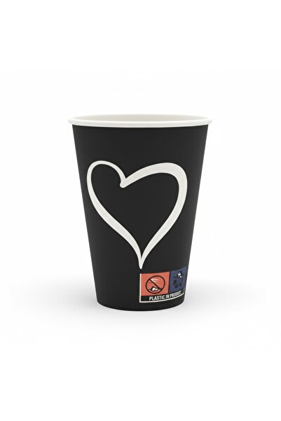 OEM CARDBOARD CUP 12 OZ BLACK+HEART 50 PCS/ Top Bottom Set