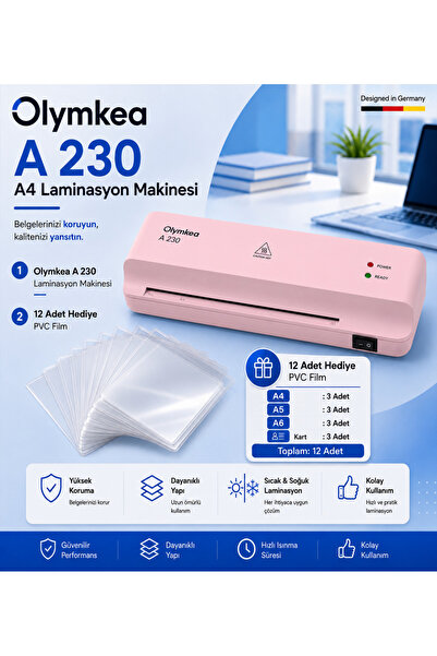 Olymkea A230 A4 Laminasyon Makinası&12 Adet PVC Hediyeli