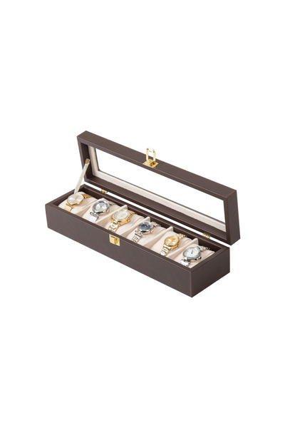 Güner Ofis 6-Piece Leather Watch Box with Glass Lid – Watch Storage and Colle...