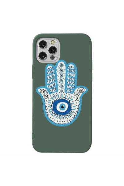 Other Apple iPhone 13 Pro Evil eye bead in hand Dark Green Colored Silicone T...
