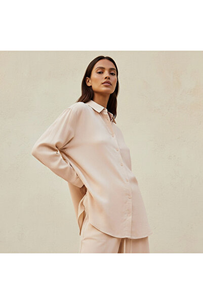 FAV Oversized Linen Blend Shirt with Long Sleeves
