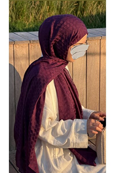 Qalortex Scarf Premium Cotton Jacquard Shawl - Eggplant Purple