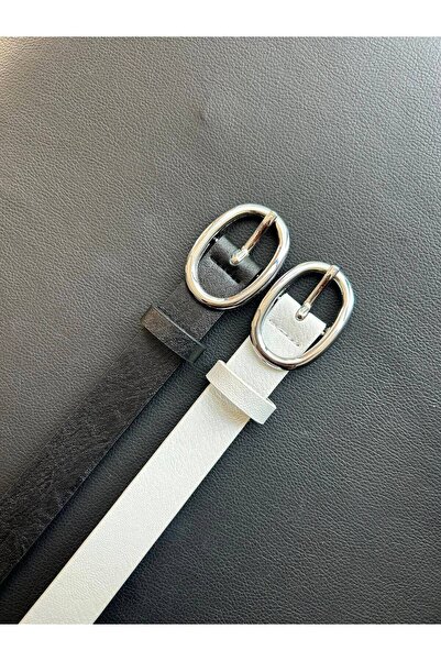 LİA KEMER 2-pack Matrix Oval Silver Buckle Belt Ζώνη μέσης Ζώνη για μπουφάν Ζ...