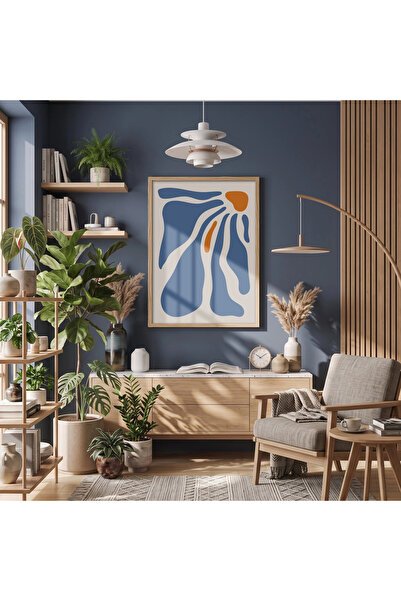 KOLAJTASARIM Fluid Blue Orange Abstract Natural Lemn Încadrat Pictură Decor d...