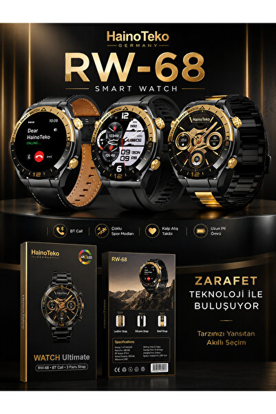 hanao Haino Teko Germany Premium RW-68 Akıllı Saat 3 Kordon Arama Konuşma Bil...