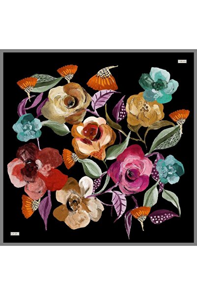 Levidor Black Mixed Floral Pattern Sura Silk Scarf