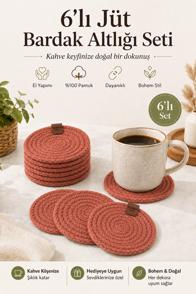 Fabrix Home Set of 6 Handmade Cotton Coasters Tile Bohemian Coffee Corner Decor