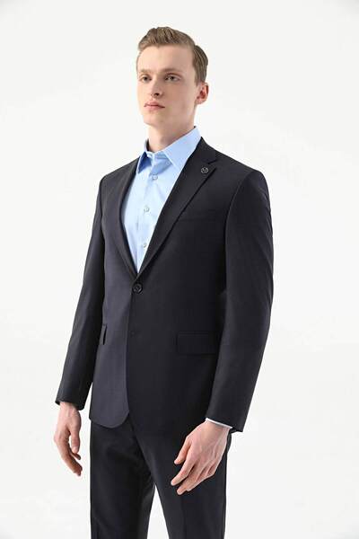 Damat Slim Fit Lacivert Düz Superfine Wool Takim Elbise
