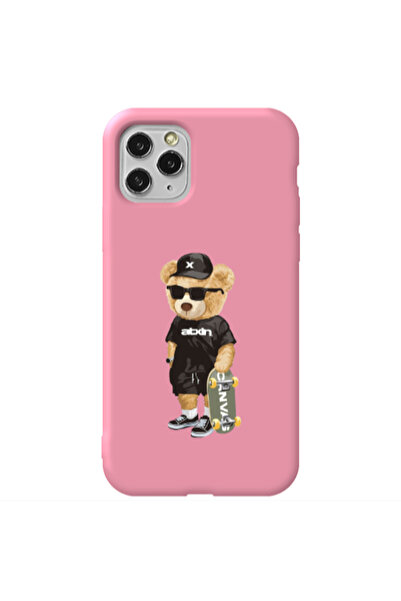 Other Apple iPhone 11 Pro Bear with glasses Pink Colored Silicone TPU Θήκη