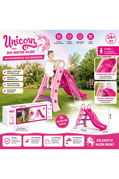 FABBA TOYS 2530 Unicorn Büyük Su Kaydırağı Su Bağlantılı Bahçe Kaydırağı 2'si...