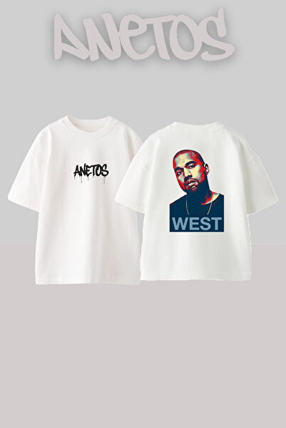 Anetos Kanye West_21 Design Printed Unisex Oversize Fit White Tshirt