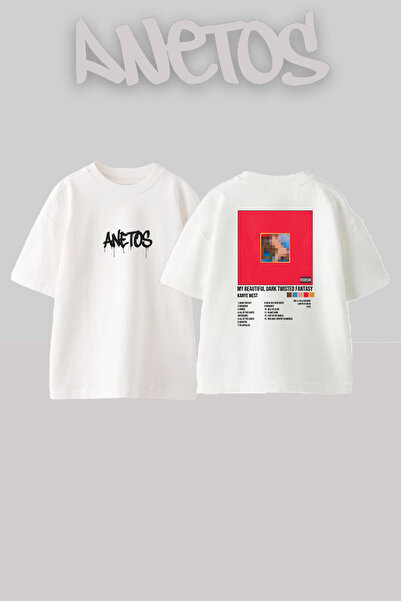 Anetos Λευκό μπλουζάκι Kanye West Dark Fantasy με στάμπα Unisex Oversize