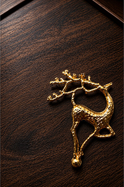 GİSVOL Çiçek Boynuzlu Geyik Obje Metal Figür, Metal Geyik Obje Gold