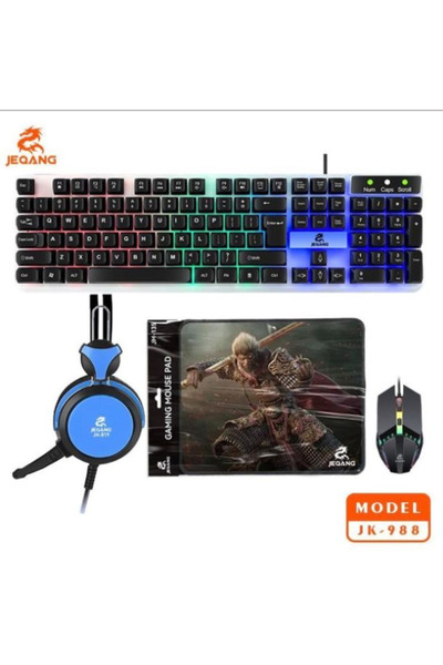 JEQANG مجموعة ألعاب JK-988 4 في 1 - لوحة مفاتيح ألعاب سلكية بإضاءة RGB، ماوس ...