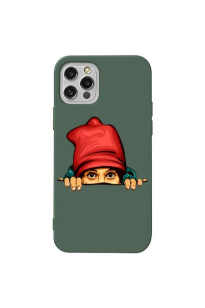Other Apple iPhone 12 Pro Hidden Girl Dark Green Colored Silicone TPU Θήκη