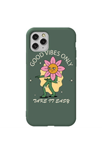 Other Apple iPhone 11 Pro Good Vibes Only Dark Green Colored Silicone TPU Θήκη