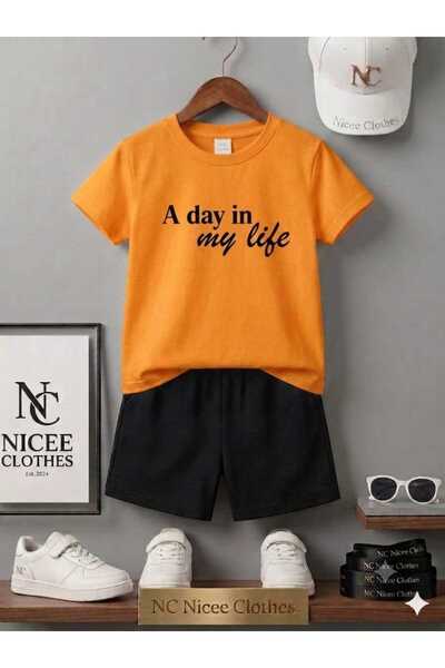 NC Nicee Clothes تي شيرت صيفي للأطفال شورت يونيسكس (مطبوع عليه A DAY LIFE)