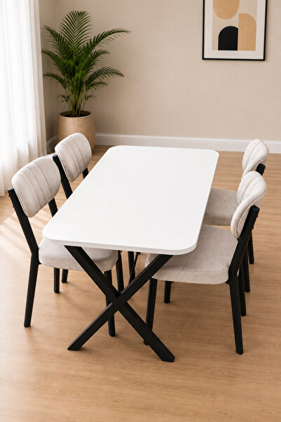 BAMBEDS MOBİLYA 60x120 Yemek Masası Mutfak Masası 4 Kişilik Masa Sandalye Tak...